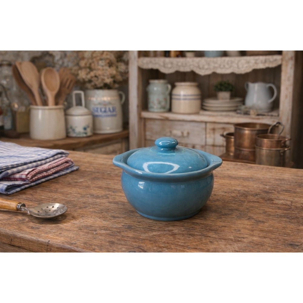 Red Wing Gypsy Trail Blue Individual Casserole Dish w Lid 4" Vintage Stoneware